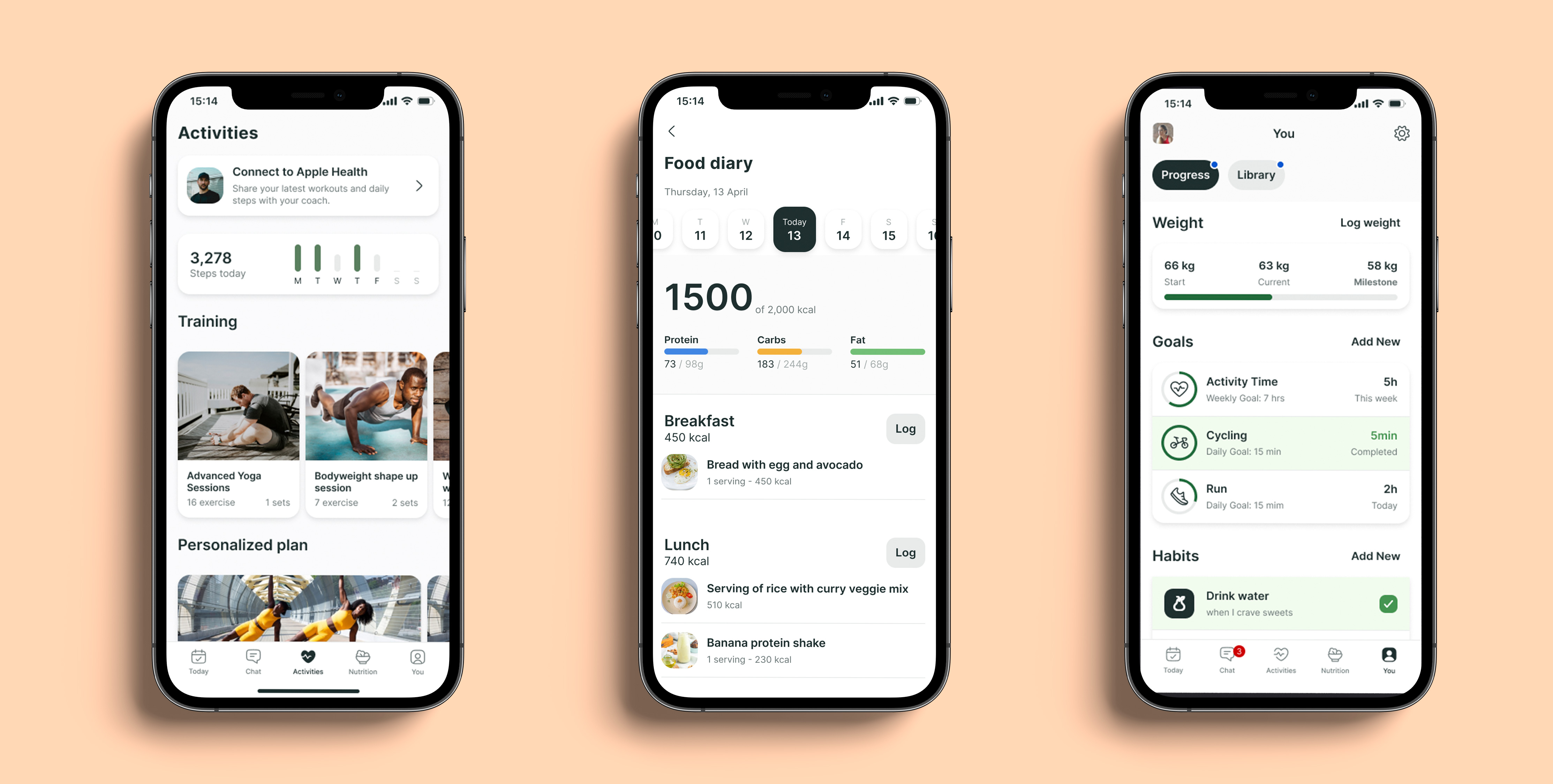 A mockup of the coaching app showcasing the different features.